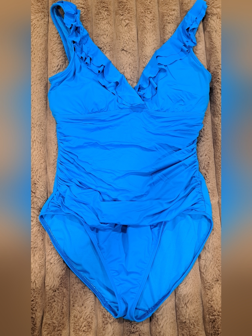 Lauren Ralph Lauren Beach Club Solids Ruffle Surplice One-Piece Swimsuit Size 12